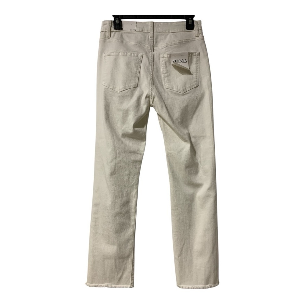 White Distressed Straight Leg Jeans Size 28 Mid Rise Raw Hem NWT - Picture 3 of 11